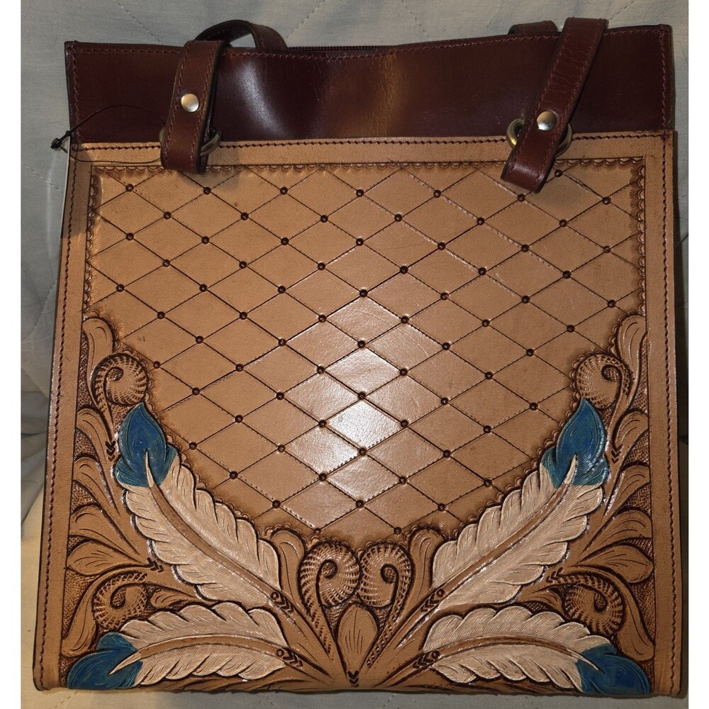 NEW SVK  - Tooled Leather Purse Shoulder Bag Feathers - NEW